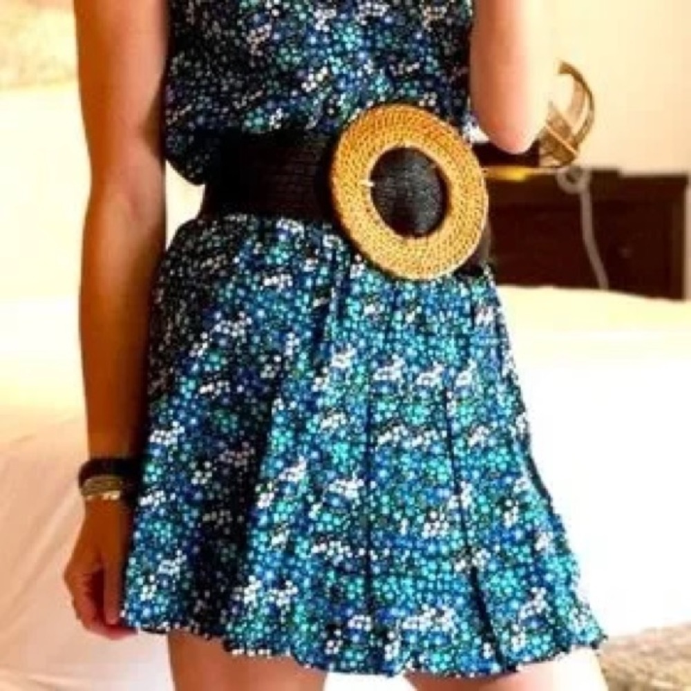 Buru set tank shirt blouse and skirt size XS blue floral spring summer